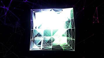 Triangular lines in cubic design. Motion. Bright design of their set of lines and triangles. 3D construction in shape of square of triangles video