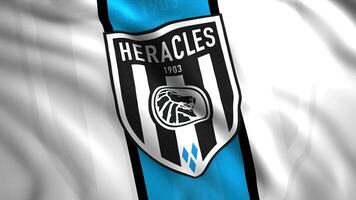 Close up of an abstract rippling flag. Motion. Heracles Almelo dutch professional football club, seamless loop. for editorial use only. video