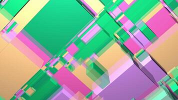 Moving scheme of colorful squares. Motion. 3D map diagram of colorful squares. Lot of colorful squares are moving on distorted surface. Abstract motherboard video