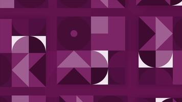 Geometric pattern with seamlessly looping circles, squares, and triangles. Motion. Modernist abstract background in purple tones. video