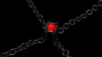 3d decoration with chains. Design. Medieval or magical jewelry with chains. Decoration with magic round stone with chains on black background video