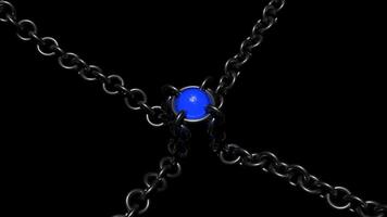 3d decoration with chains. Design. Medieval or magical jewelry with chains. Decoration with magic round stone with chains on black background video