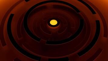 Glowing dot in center with rotating rings. Design. Futuristic mechanism with glowing button and rotating rings. Mechanism with button in space style video