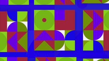 Bright background. Motion. An abstraction consisting of triangles circles and squares that change colors and then come back. They consist of yellow, green, blue and red colors. video