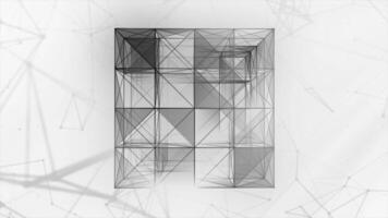 cubo do geométrico linhas. movimento. comovente cubo do muitos geométrico linhas e triângulos dentro espaço. geométrico construção do caótico linhas video