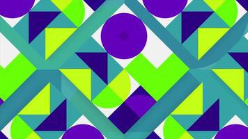 Bright background. Motion. An abstraction consisting of triangles circles and squares that change colors and then come back. They consist of yellow, green, blue and red colors. video