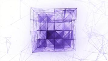 Beautiful abstract lilac polygonal surface moving in animation. Motion. Bright transparent square silhouettes creating complex figure and a cube on a white background. video