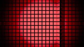 Small red squares.Design. The created pattern of squares close to each other in abstraction that are bullied in 3d and diverge along the line. video