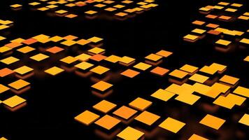 Surface with squares and moving wave distortions. Design. 3D surface of squares and waves. Wave distortions on surface with pixel squares on black background video