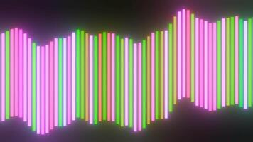 Band of audio spectrum of colorful lines. Design. Colorful equalizer line with stripes on black background. Beautiful equalizer moving with lines video