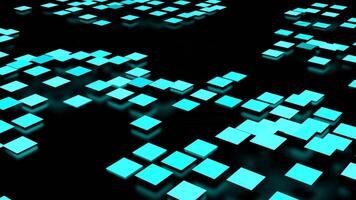 Black background. Design.Blue small squares that jump in abstraction chaotically in abstraction. video
