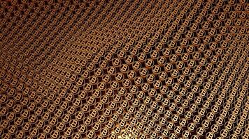 Moving grid of coins. Design. Golden circles move in waves. Grid of many gold coins moving in waves video