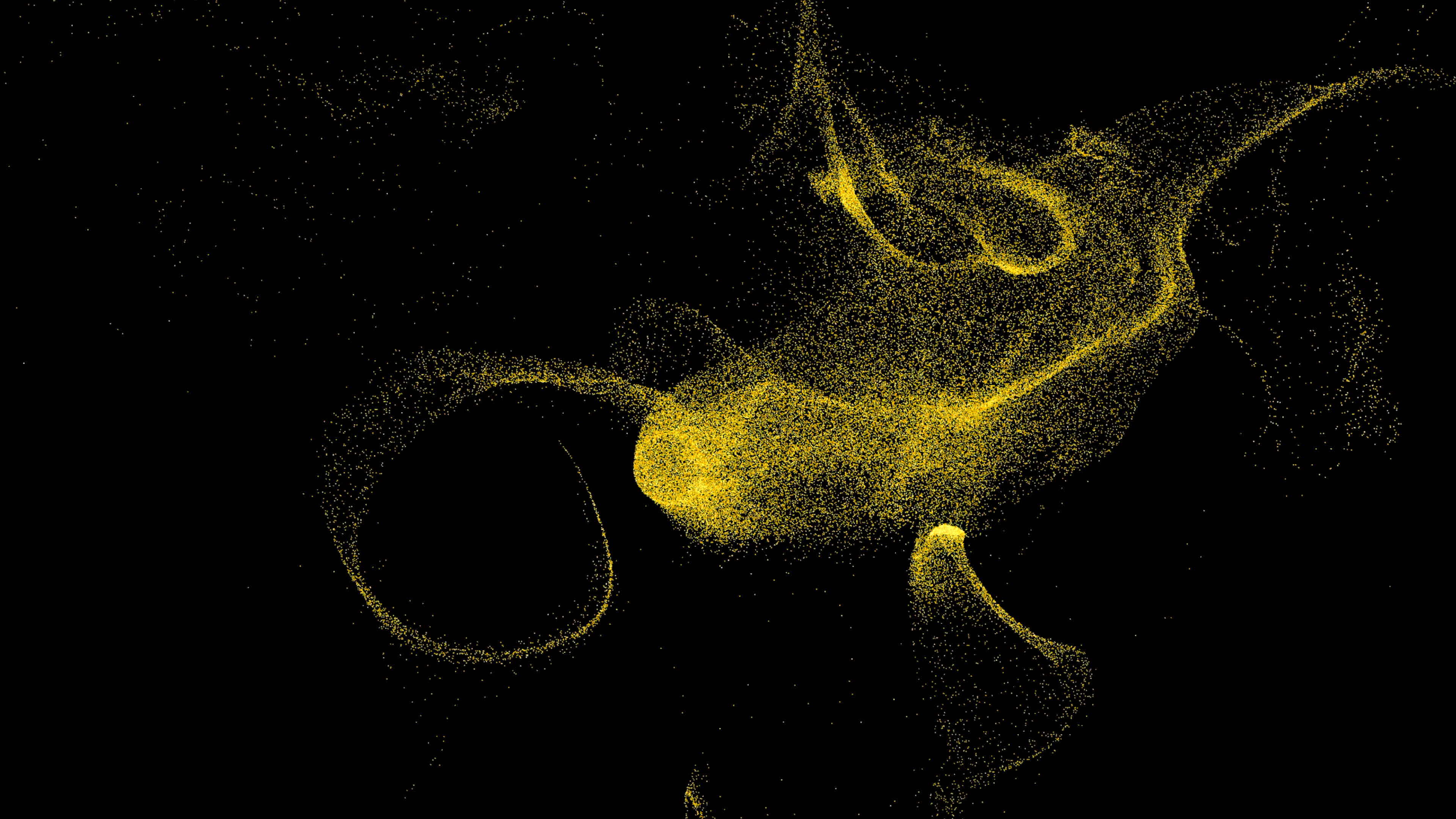 Magical sand pattern in air. Design. Glowing sand pollen spreads with