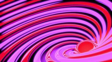 Abstract background with animated hypnotic hurricane of pink and red stripes. Design. Rotating bending contrasting lines. video
