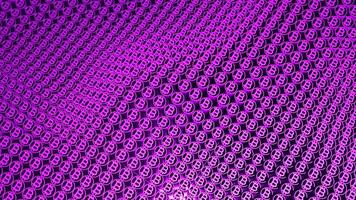 Bright purple background. Design. Small round shapes inside with the letter B in the abstraction fluctuate in different directions. video