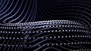 Abstract curving and spinning abstraction with rows of tiny particles on a black background. Design. Rotating shape of small points. video