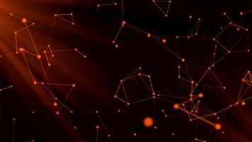 Red abstract background, plexus, technology concept. Motion. Connected dots and lines flying chaotically, seamless loop. video
