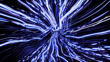 Black background.Design. Bright blue lightning that strikes the center of the footage in abstraction. video