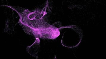 Black background.Motion. Shiny pink and blue small particles in abstraction draw different patterns. video