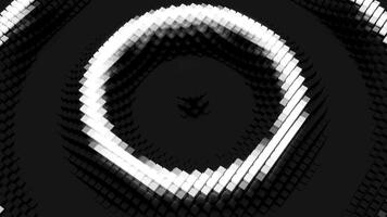 Concept of searching. Design. Monochrome pixelated pattern with spreading narrow white rings on a black background, seamless loop. video