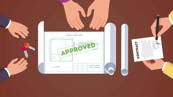 Hands Holding Signing House Papers and Document with Approval Text Animation video