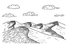 Desert dunes Egyptian landscape background. Sketch Illustration of sand in nature. Sand dunes in the desert vector