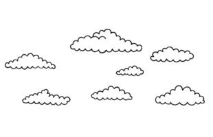 Hand drawing set of clouds different shapes in black color isolated on white background. Decorative Asian clouds for festive design vector