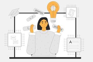 Prompt engineer course. Study artificial general intelligence to create content. illustration. vector