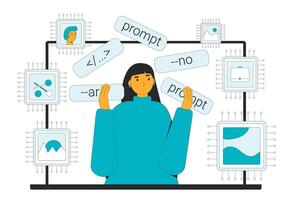 Prompt engineering. Artificial general intelligence. illustration. vector