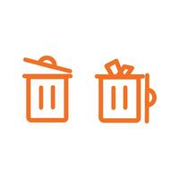 Trash can and bin icon. Flat design style. trash can icon collection with a red base color. Graphic design element illustration of delete button, delete, empty and full trash can vector
