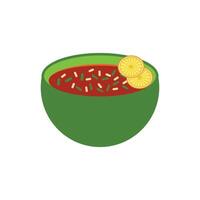 Soup icon in flat color style. Bowl with soup and lemon. design element illustration of a bowl of delicious soup, complemented by lemon slices on top vector