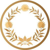 Luxury golden round frame botanic garden vingate pattern vector