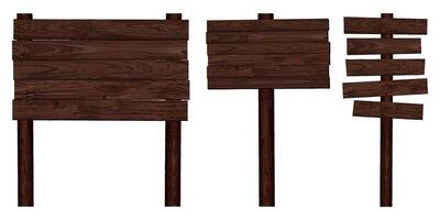 Blank signboard posts isolated made from walnut wood panels and held together with brass rivets graphic illustrated. Nameplate wooden texture isolated. vector