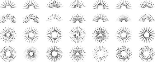 burst, light rays, sun beams, fireworks or flash retro abstract designs vector