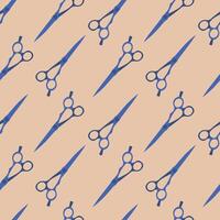 Haircutting scissors seamless pattern. Blue scissors on a beige background. pattern for your business. vector