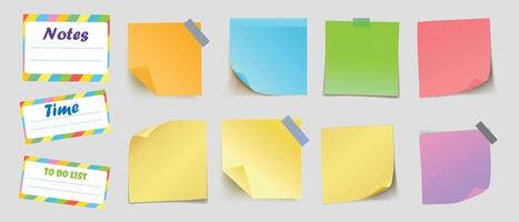 Collection of colorful note stickers. Ideal for organizing everyday tasks, recording important reminders. Ideal for office and school. Educational concepts. vector