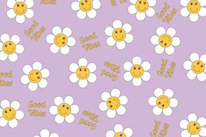 Happy smile face banner in trendy retro style. Colorful round stickers, character icons on a cute background. Illustration in 90s graphics for fabric, print, textile, wrapping paper. vector