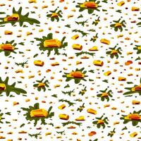Abstract seamless pattern with amber and seaweed on white background. Pretty jewelry precious stone with star flashes. Color image. vector