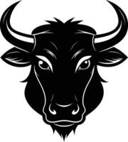 A black and white silhouette of a bull head vector