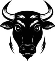 A black and white silhouette of a bull head vector