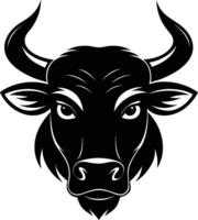 A black and white silhouette of a bull head vector