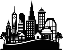 Cityscape illustration of city skyline with buildings and trees vector