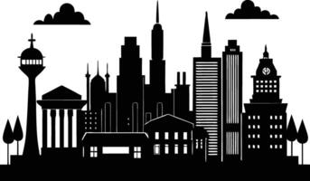 Cityscape illustration of city skyline with buildings and trees vector