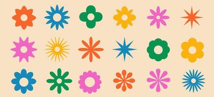 Set of brutal geometric playful flower star shapes in minimalistic retro y2k style. Brutalist basic figures. design elements. vector