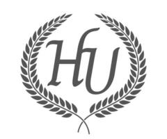 Initial letter H and U, HU monogram logo design with laurel wreath. Luxury calligraphy font. vector