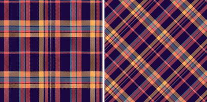 Tartan plaid fabric of seamless textile with a pattern check background texture. Set in retro colors. Messy stripe art. vector