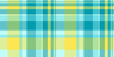 Row pattern seamless background, american tartan check. Valentine plaid textile fabric texture in cyan and yellow colors. vector