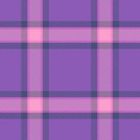 Art plaid check fabric, neat seamless texture textile. Femininity background tartan pattern in violet and pink colors. vector