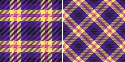 Seamless texture plaid of check tartan with a pattern textile fabric background. Set in retro colors. Custom geometry in multicolored fashion. vector