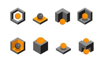 Cube logo, geometric design. Box logotype company, trendy tech emblem in pixel style. vector